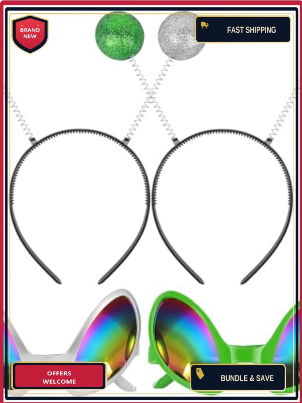 Alien Headband & Glasses Set 2 Pairs Plastic One Size Costume Accessory